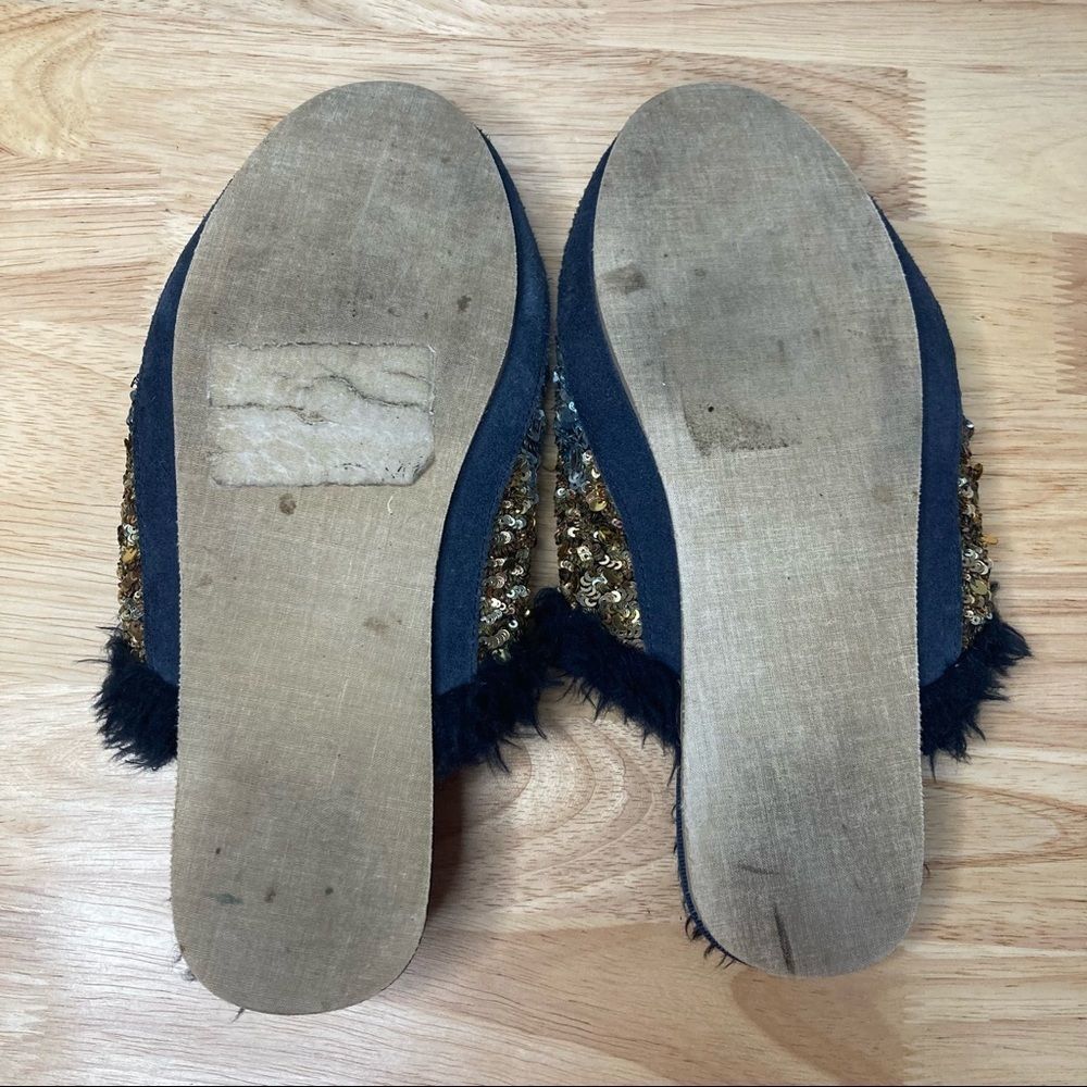 Far Away from Close x Anthropologie Blue & Gold Sequined Mule Slippers Women’s 7 - Picture 9 of 9